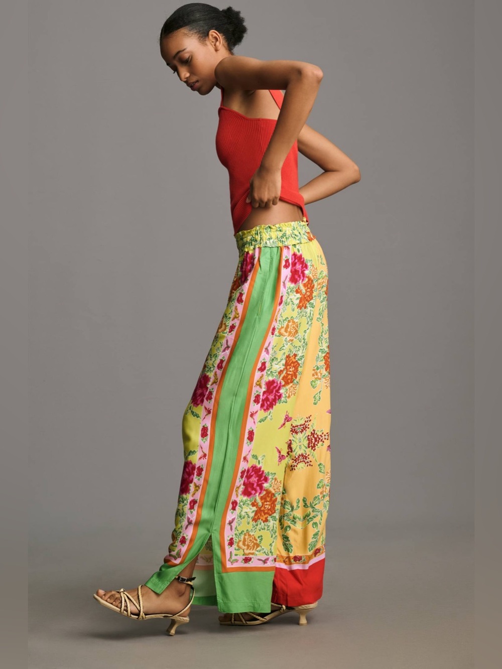 By Anthropology Colorful Floral Striped Pull-On Elastic Waist Wide Leg Pants - Picture 2 of 10